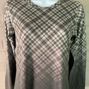 David Cline grey plaid ombre crew neck shirt. Sz L